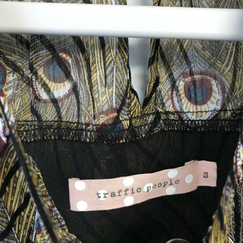 Traffic People Blouse Long Sleeve Peacock Sheer S - Picture 4 of 6